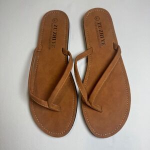 ZUZHIYE Size 41 (9) Tan Minimal Thong Sandals Flat Slip On Summer Neutral